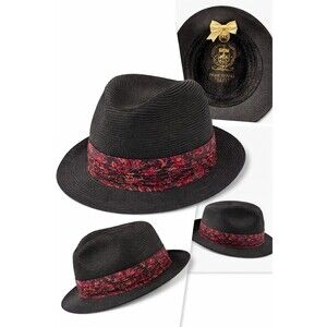 Park Royal Fedora Hat Black Paisley Band Sz 7 1/8 Vintage Style Old Hollywood